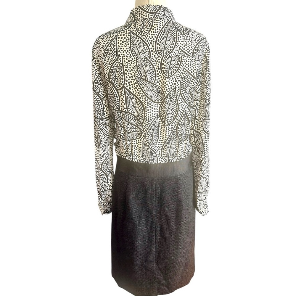 Tory Burch Classic Silk Monochrome Dotted Leaf Print Dress Size 8 - Picture 6 of 12
